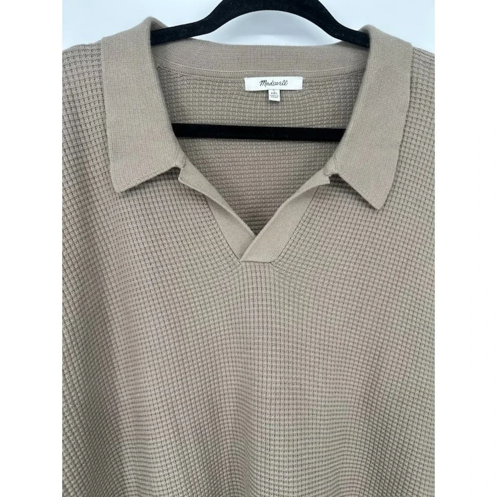 Madewell Mens Johnny Collar Waffle Knit Polo Sweater Size XXL 100% Cotton Stone
